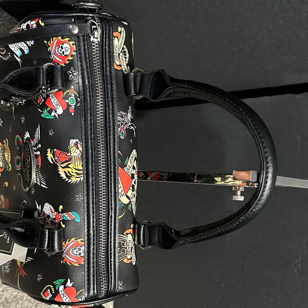 Ed Hardy Black Satchel with Colorful Tattoo Design - Picture 5 of 11